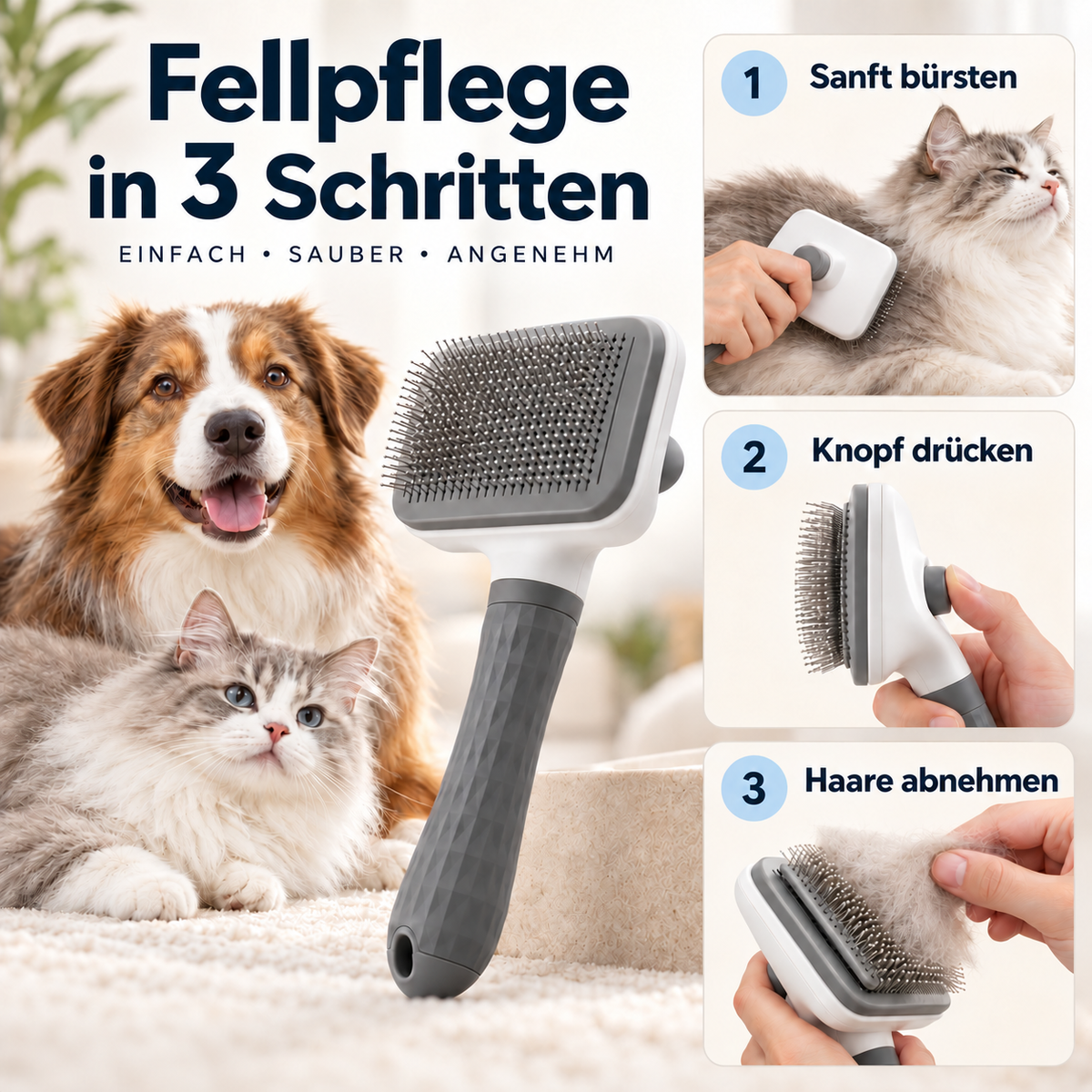 ALOWI TOLINO - Selbstreinigende Fellbürste für Hunde & Katzen